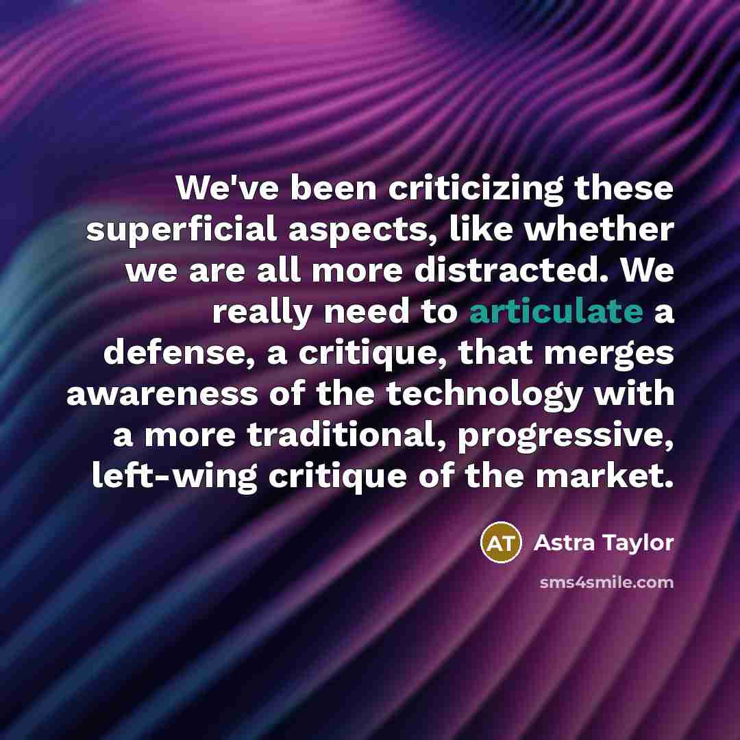 “We've been criticizing these superficial aspects, like whether we are…” quote by Astra Taylor