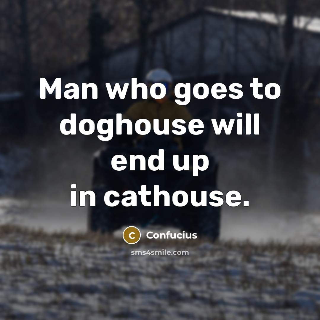 “Man who goes to doghouse will end up in cathouse.…” quote by Confucius