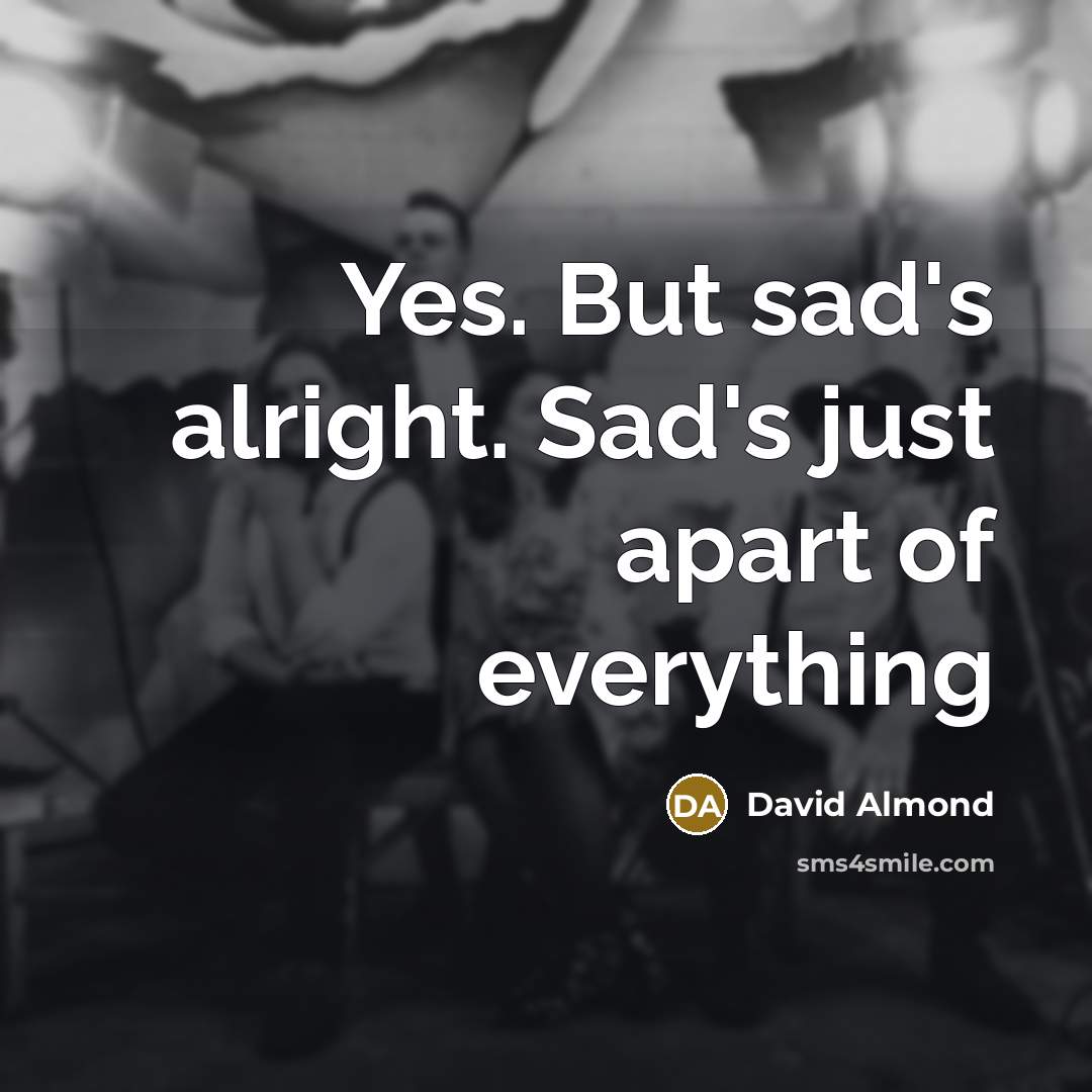 “Yes. But sad's alright. Sad's just apart of everything…” quote by David Almond