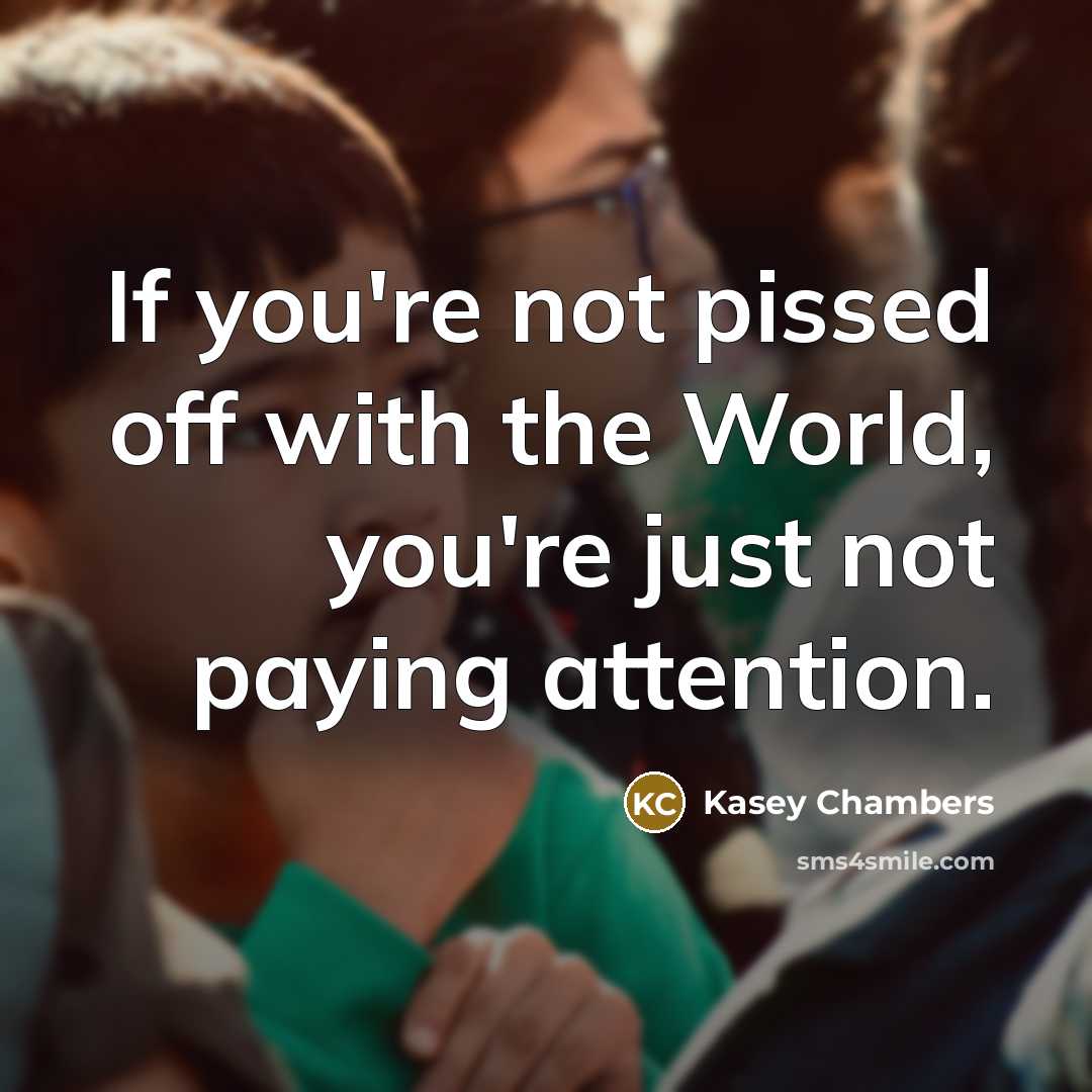 “If you're not pissed off with the World, you're just…” quote by Kasey Chambers
