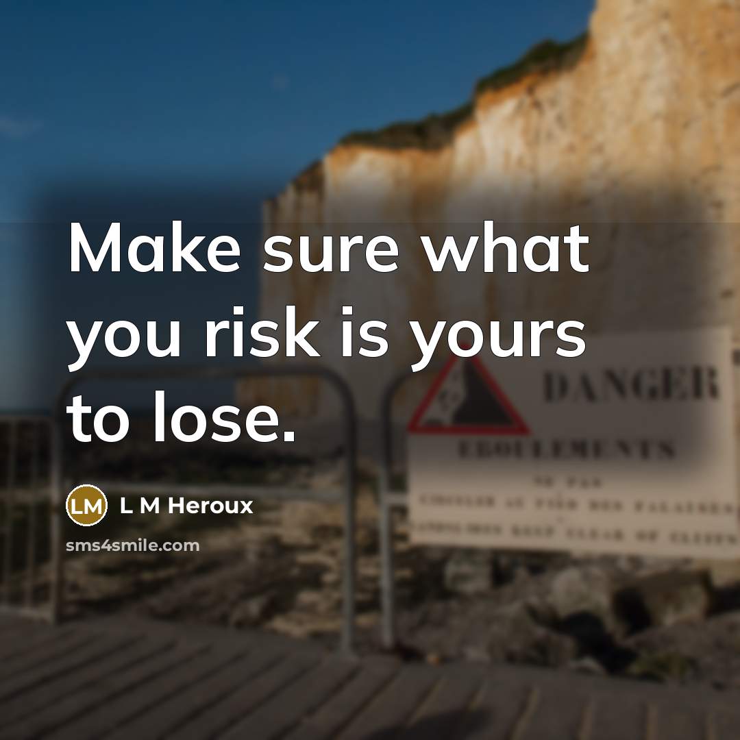 “Make sure what you risk is yours to lose.” quote by L M Heroux