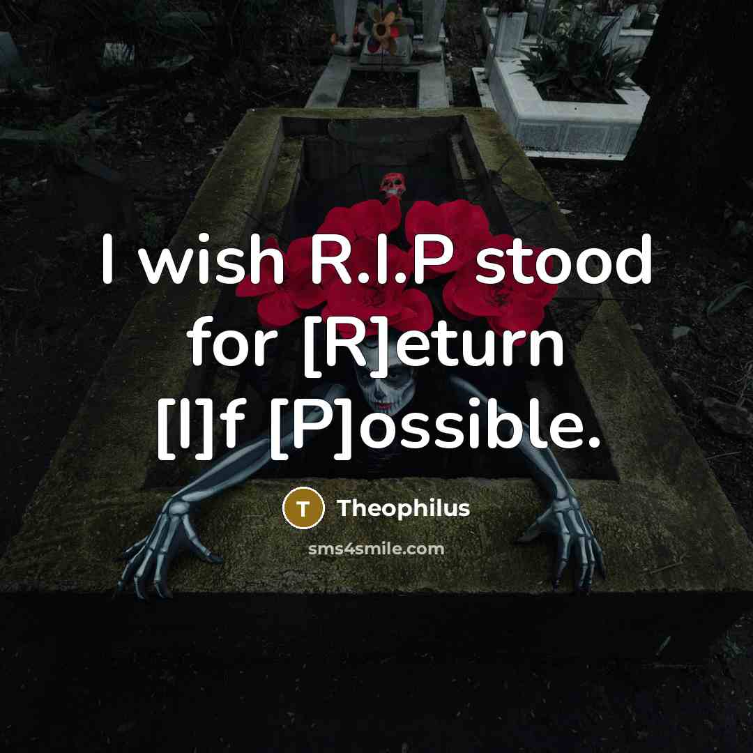 “I wish R.I.P stood for [R]eturn [I]f [P]ossible.…” quote by Theophilus