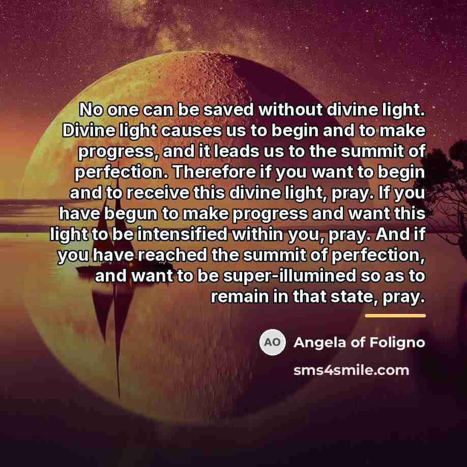 “No one can be saved without divine light. Divine light…” quote by Angela of Foligno