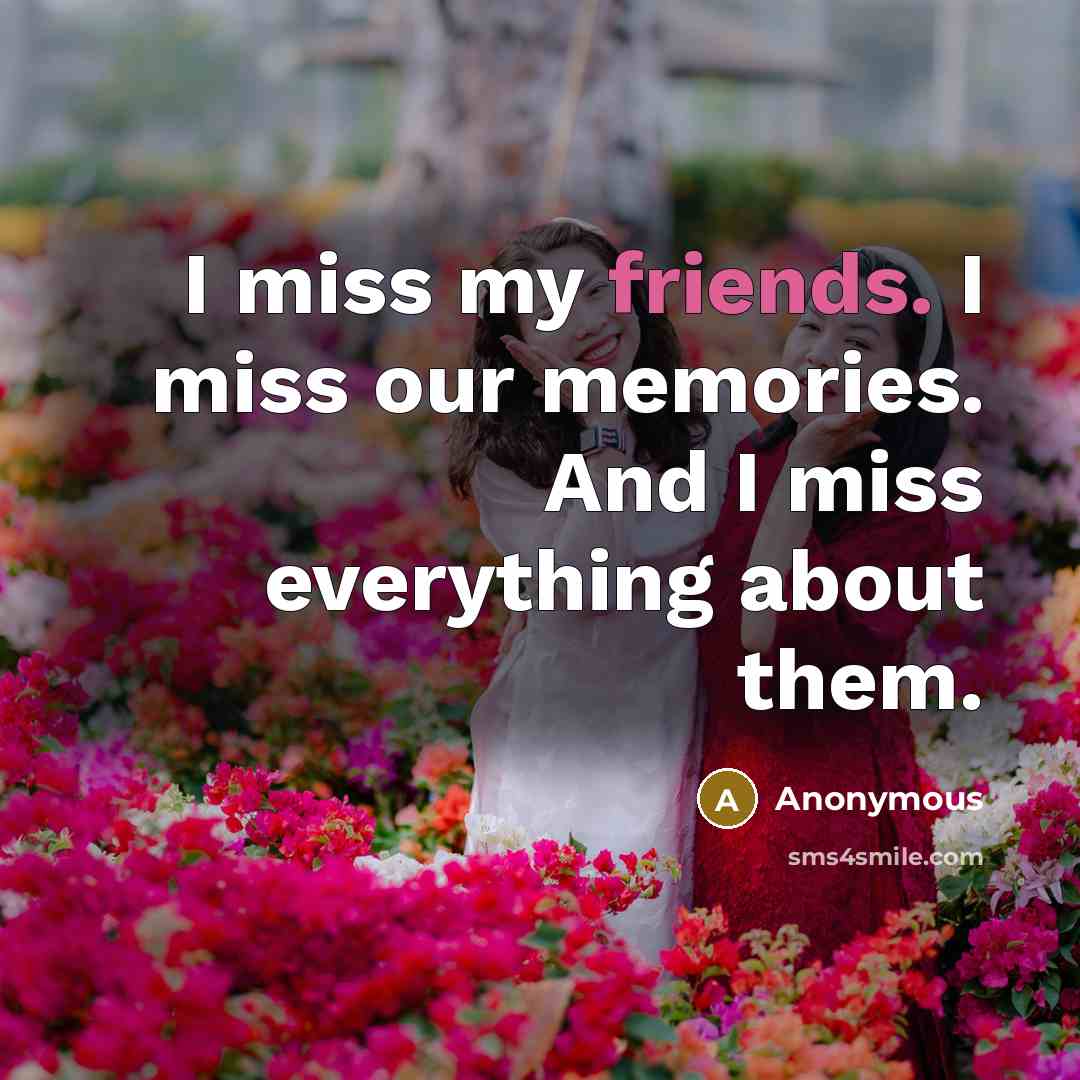 “I miss my friends. I miss our memories. And I miss everything about them.” quote by Anonymous