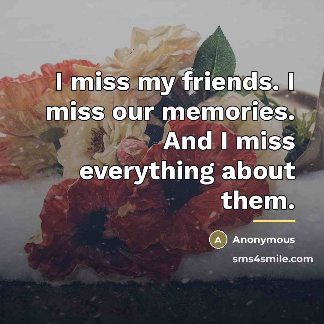 “I miss my friends. I miss our memories. And I…” quote by Anonymous