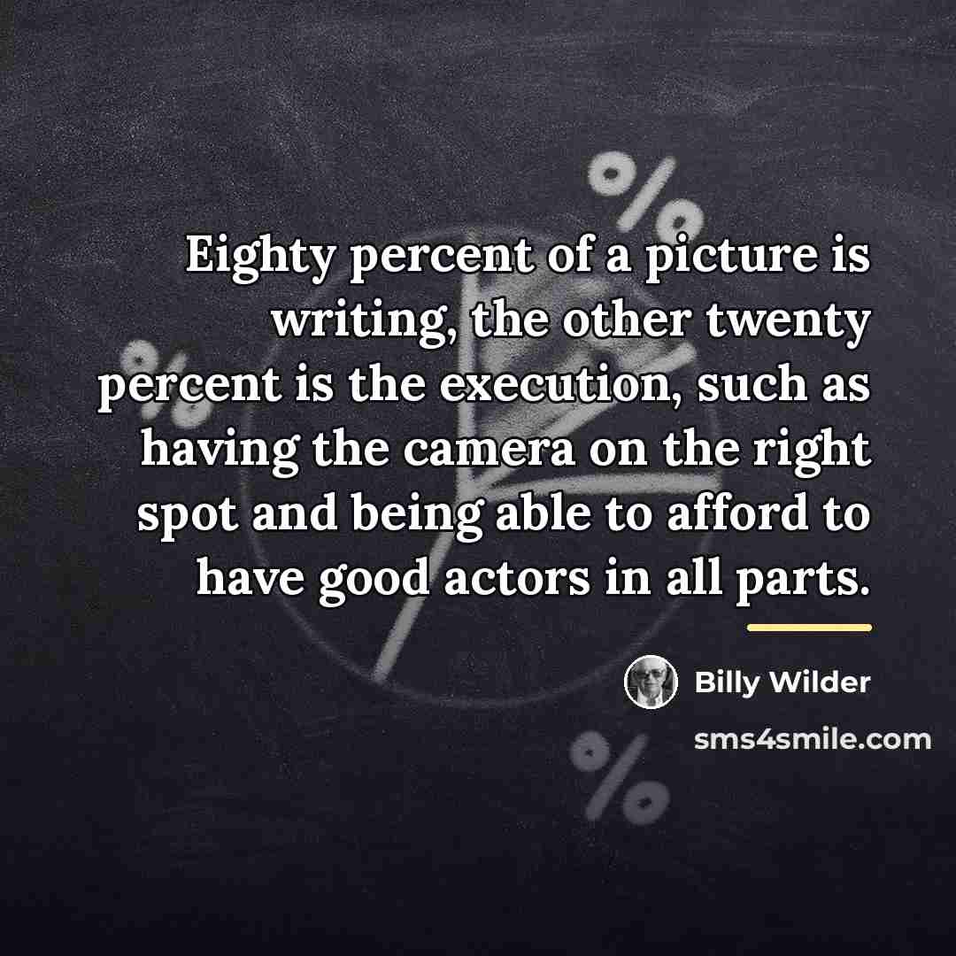 “Eighty percent of a picture is writing, the other twenty…” quote by Billy Wilder