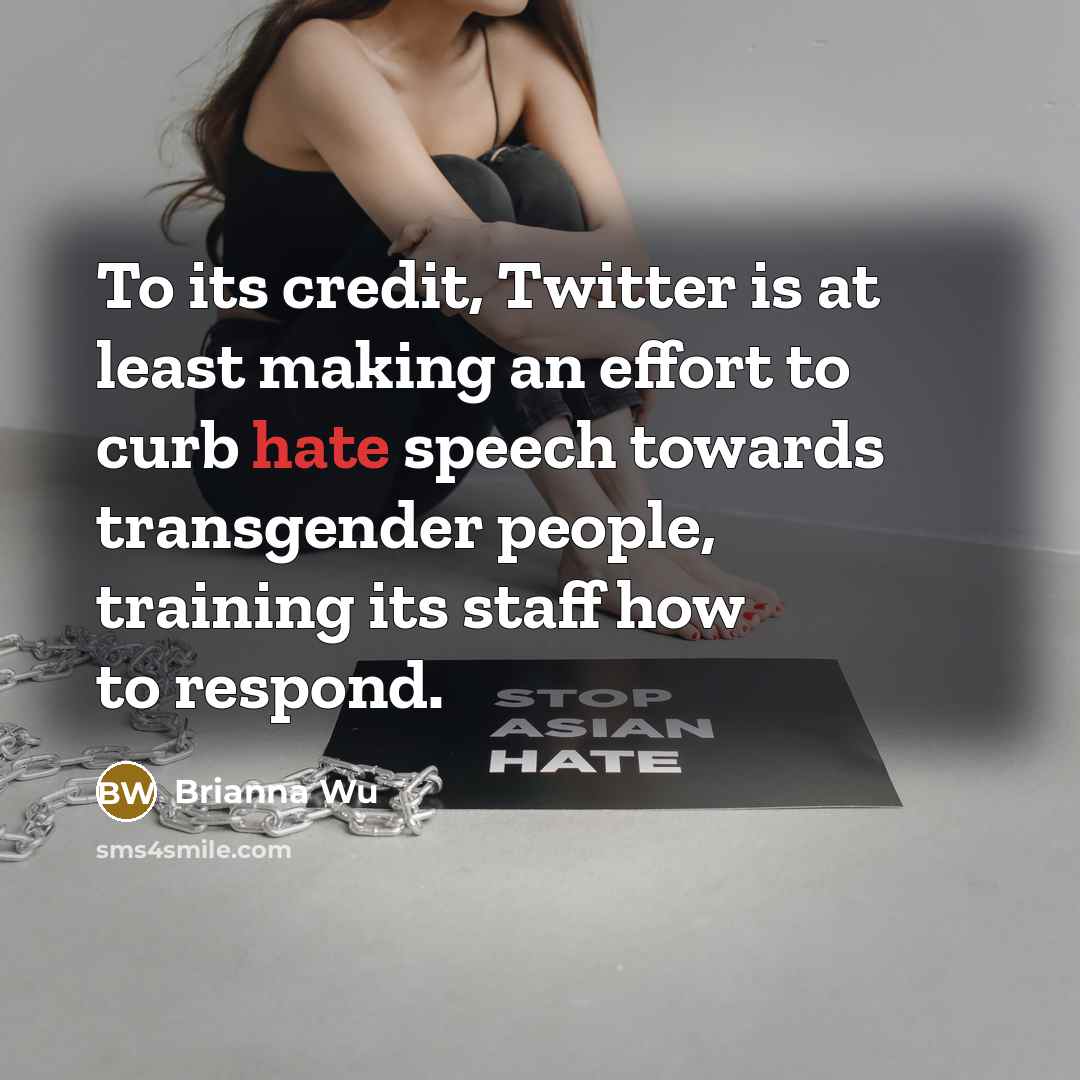 “To its credit, Twitter is at least making an effort…” quote by Brianna Wu