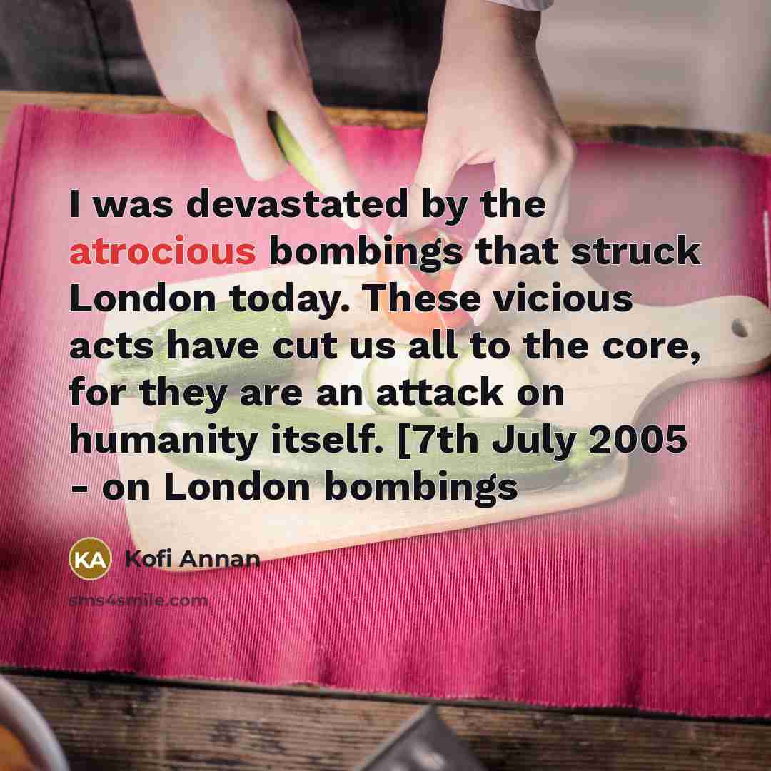 “I was devastated by the atrocious bombings that struck London…” quote by Kofi Annan