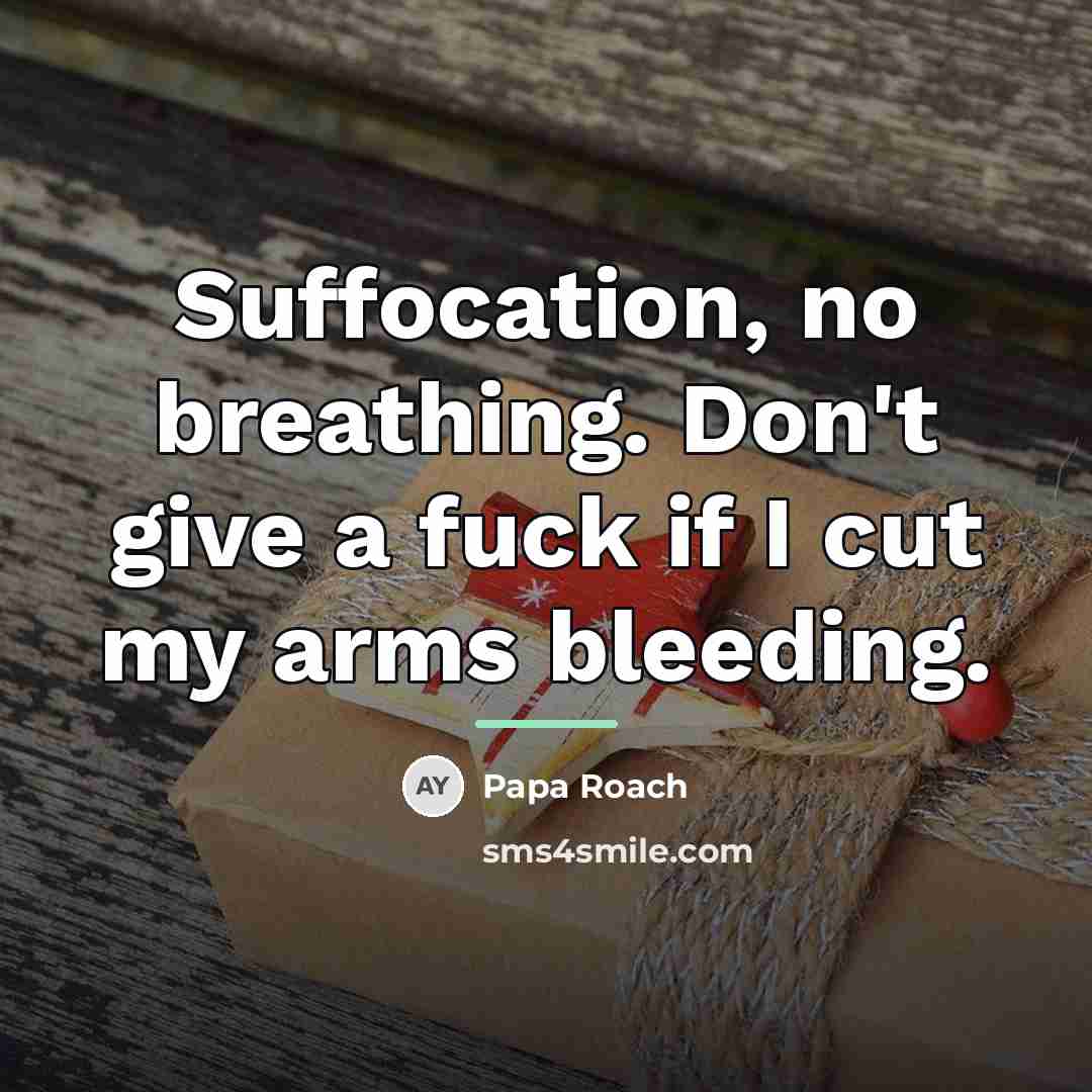 “Suffocation, no breathing. Don't give a fuck if I cut…” quote by Papa Roach