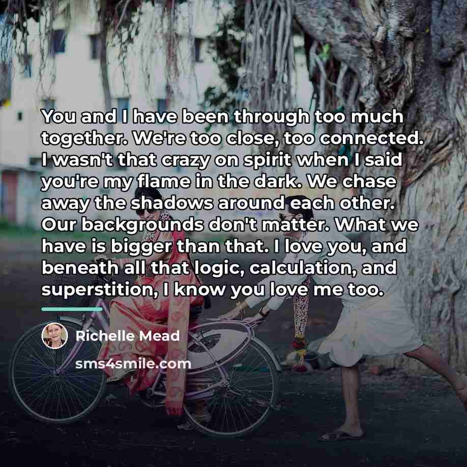 “You and I have been through too much together. We're…” quote by Richelle Mead