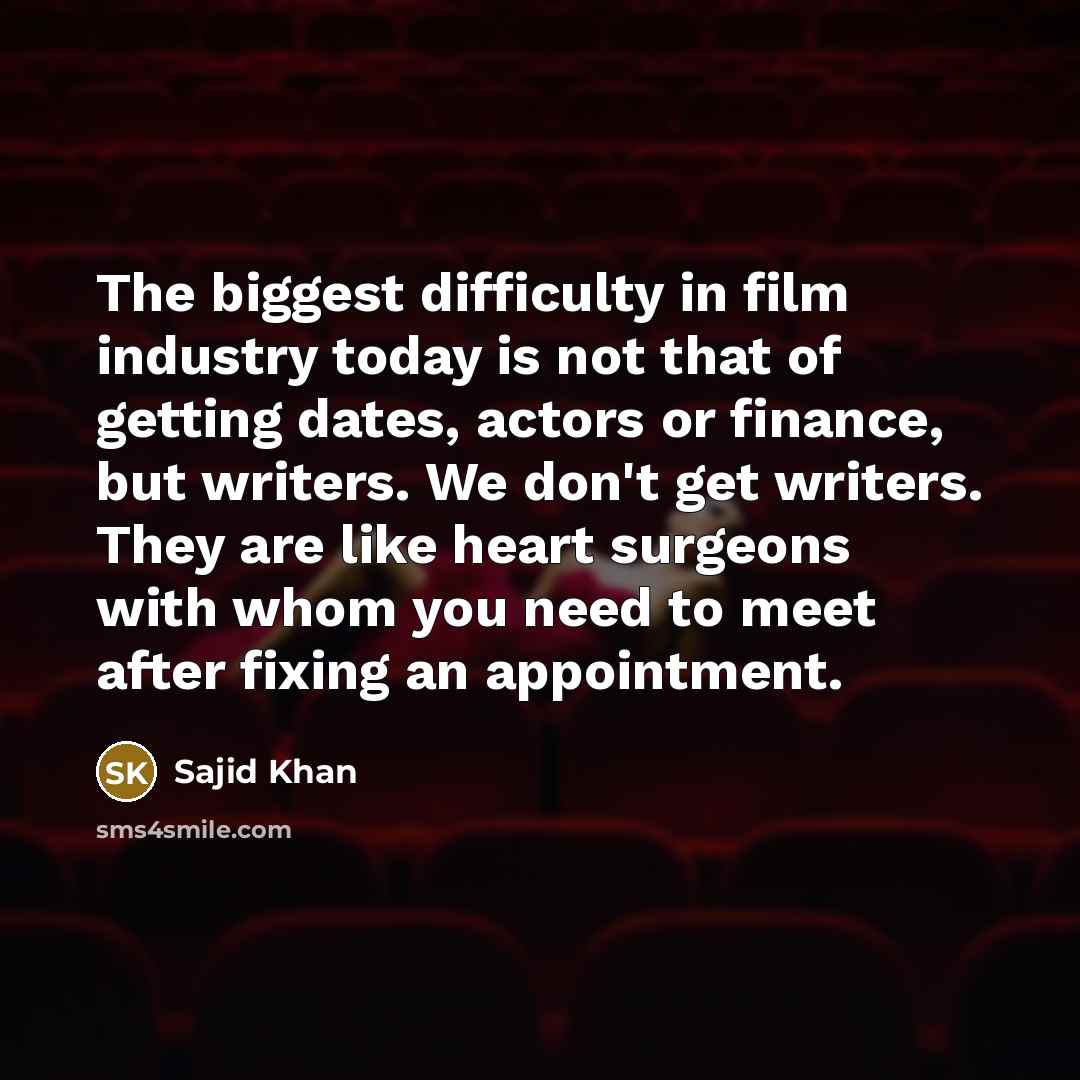 “The biggest difficulty in film industry today is not that…” quote by Sajid Khan