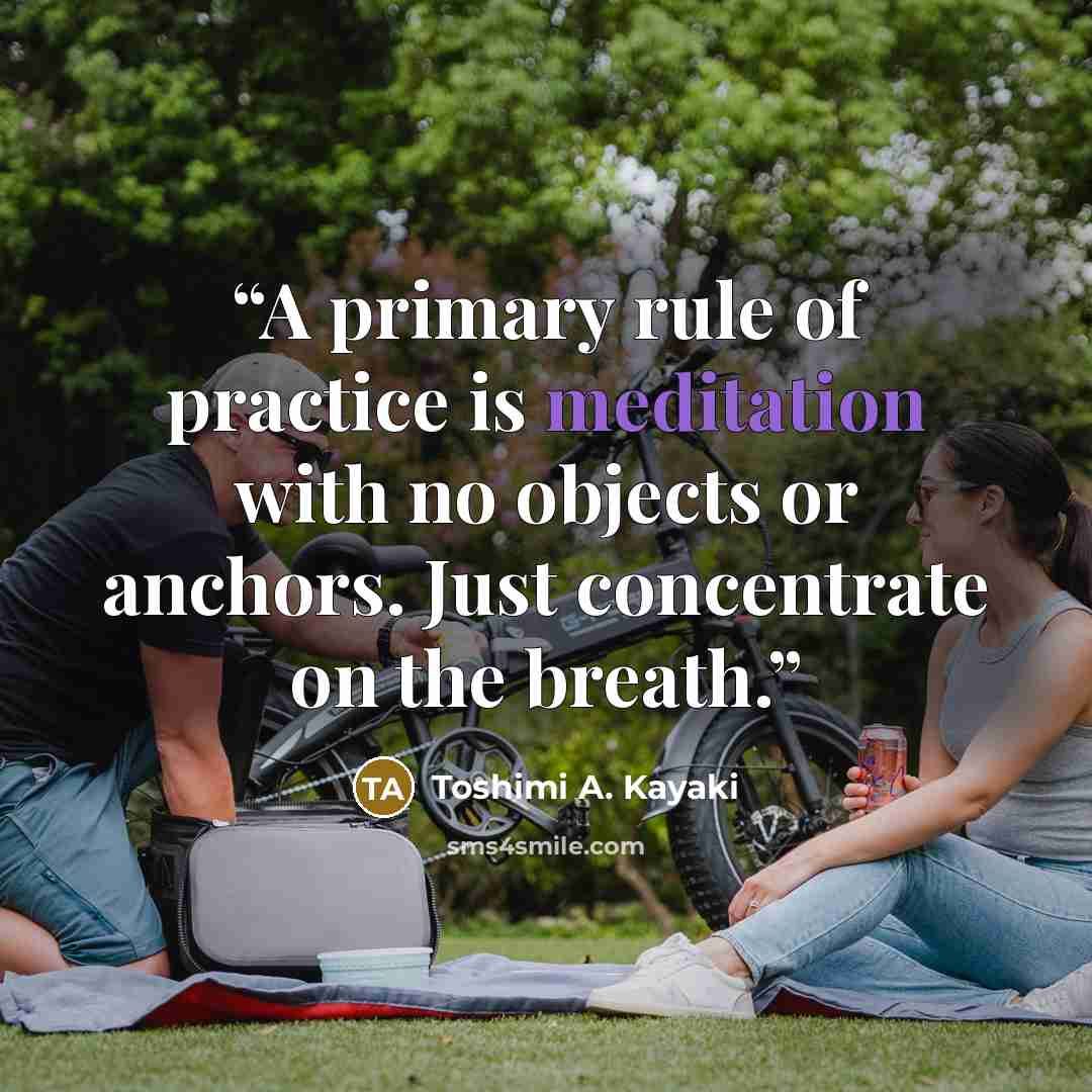 “A primary rule of practice is meditation with no objects or anchors. Just concentrate on the breath.” quote by Toshimi A. Kayaki