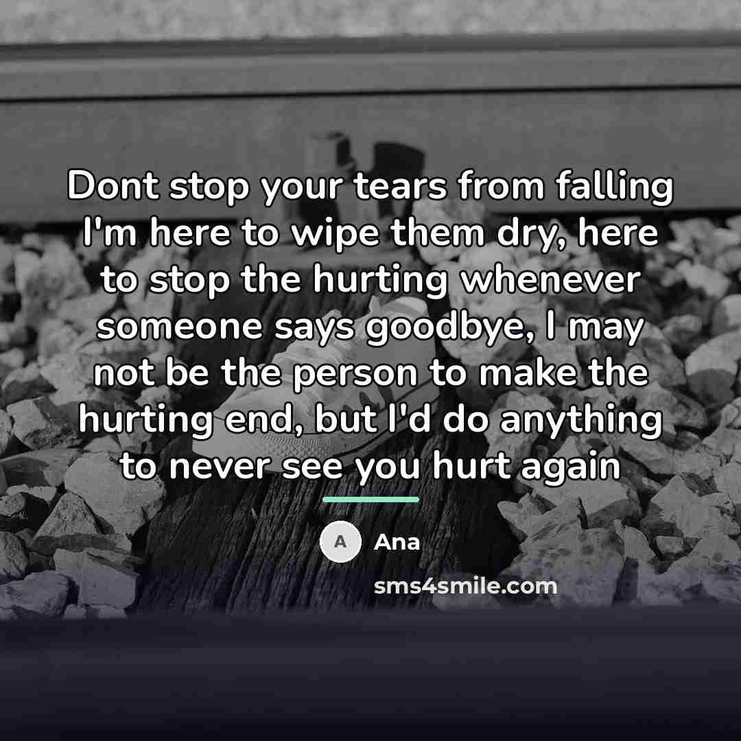 “Dont stop your tears from falling I'm here to wipe…” quote by Ana