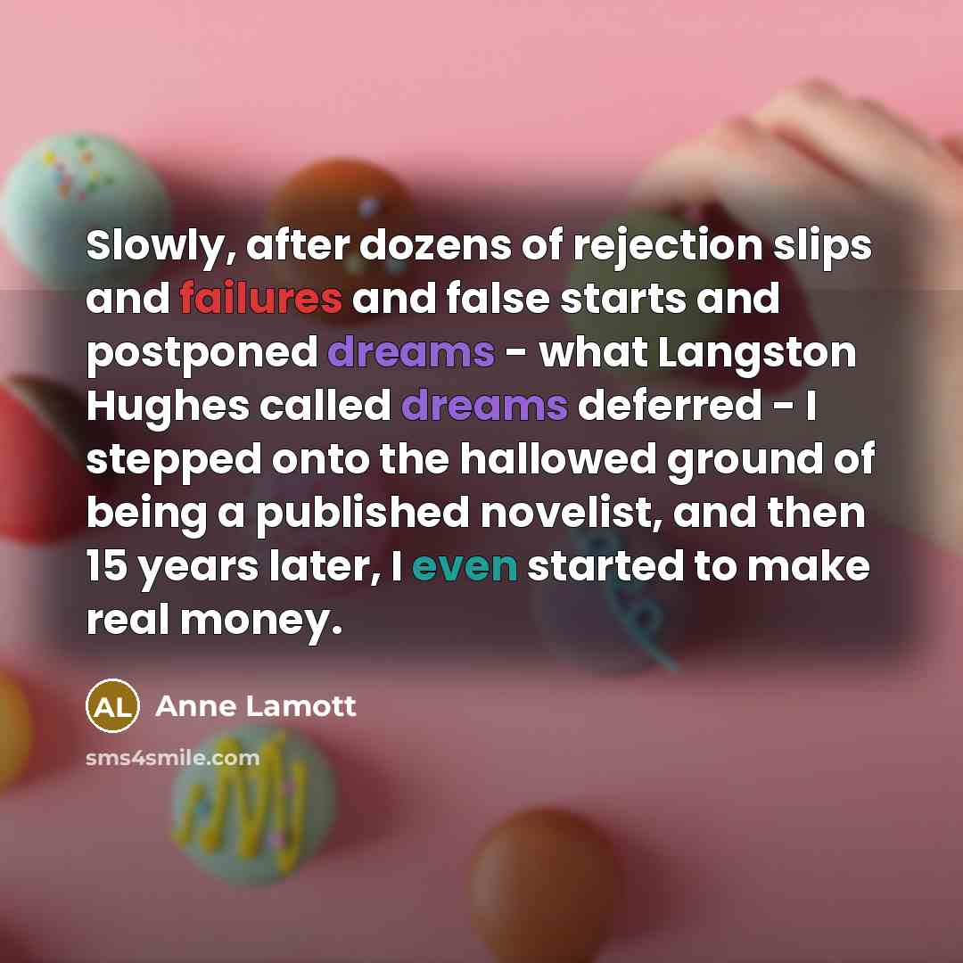 “Slowly, after dozens of rejection slips and failures and false…” quote by Anne Lamott