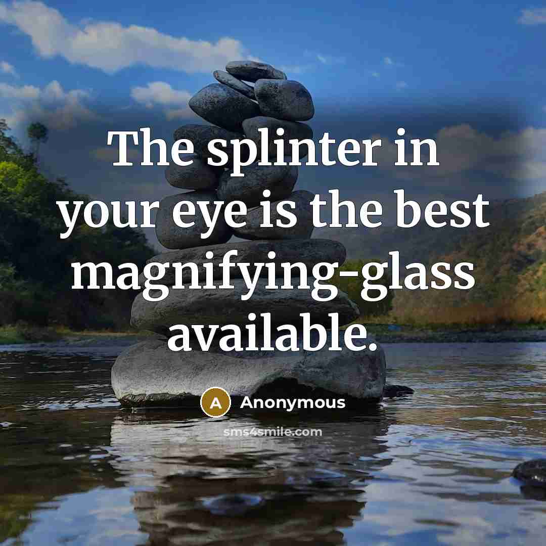 “The splinter in your eye is the best magnifying-glass available.…” quote by Anonymous