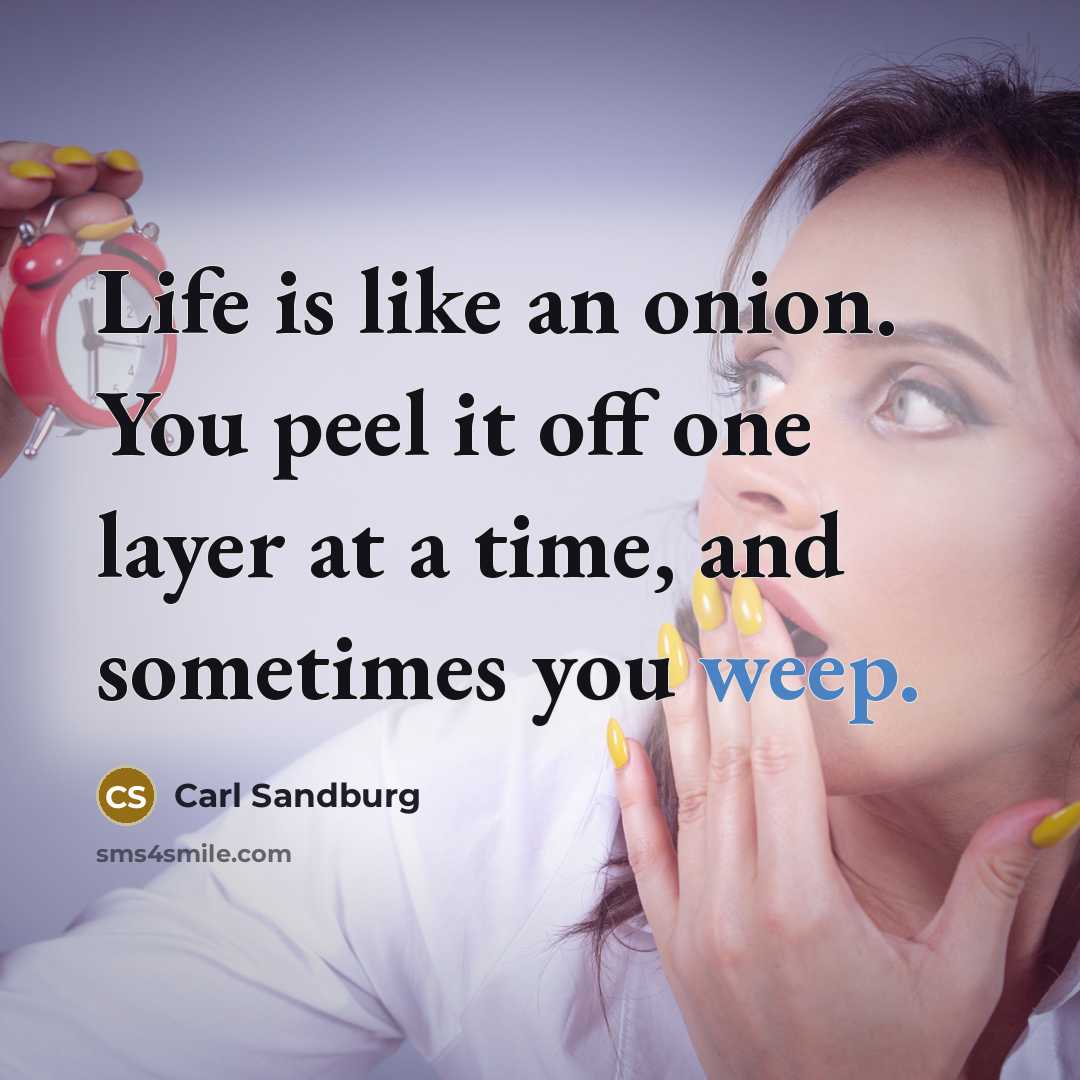 “Life is like an onion. You peel it off one…” quote by Carl Sandburg