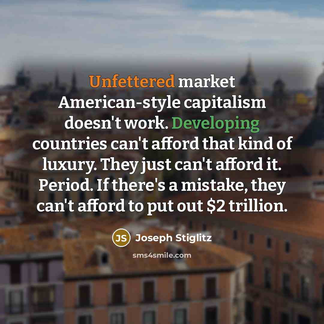 “Unfettered market American-style capitalism doesn't work. Developing countries can't afford…” quote by Joseph Stiglitz