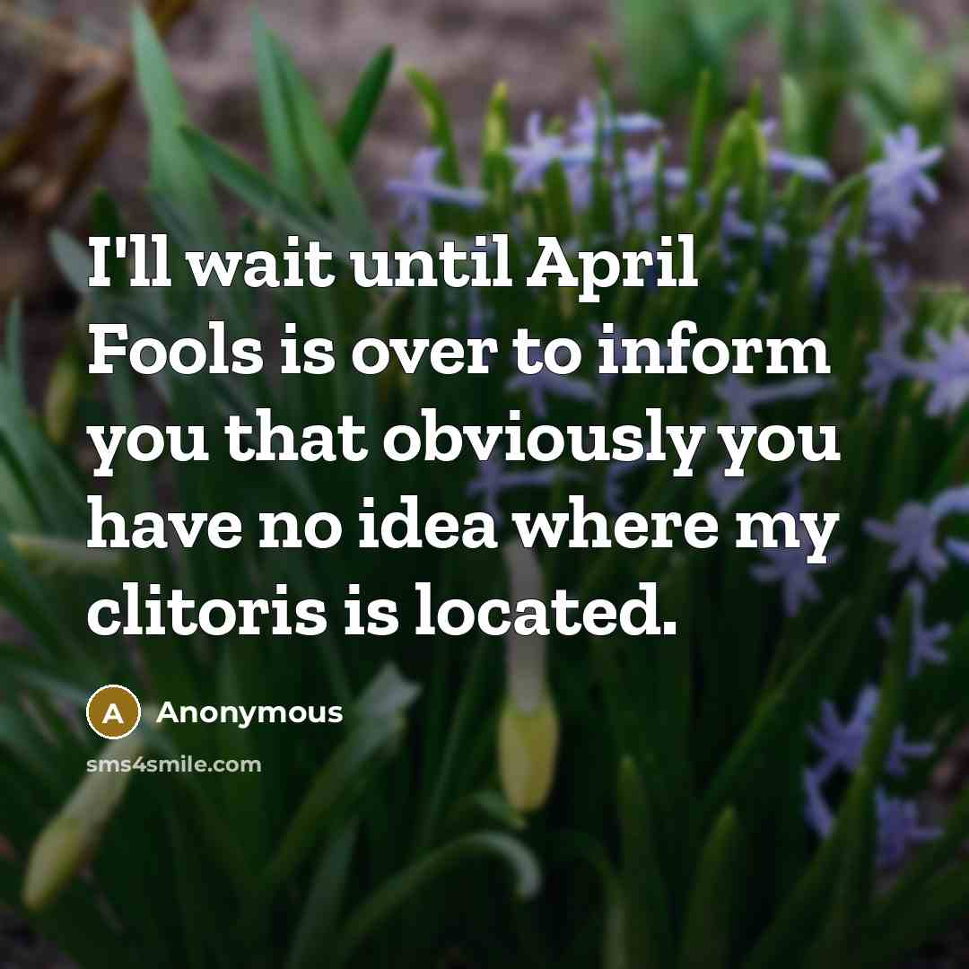 “I'll wait until April Fools is over to inform you that obviously you have no idea where my clitoris is located.” quote by Anonymous
