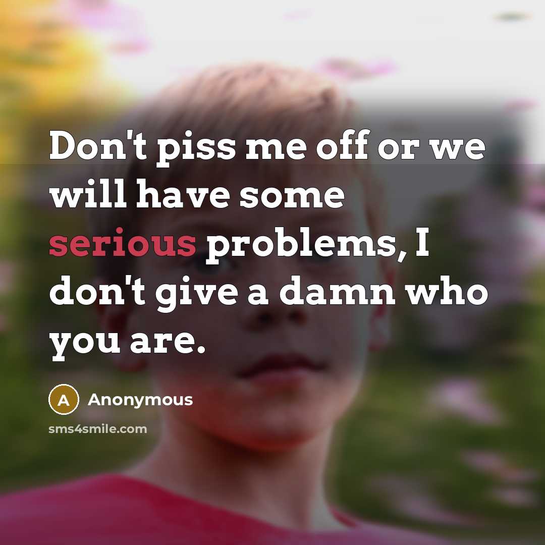 “Don't piss me off or we will have some serious problems, I don't give a damn who you are.” quote by Anonymous