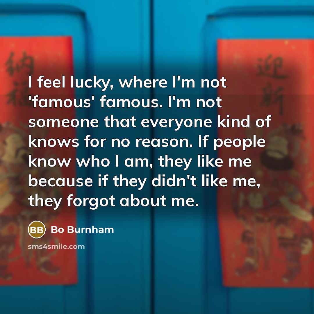 “I feel lucky, where I'm not 'famous' famous. I'm not…” quote by Bo Burnham