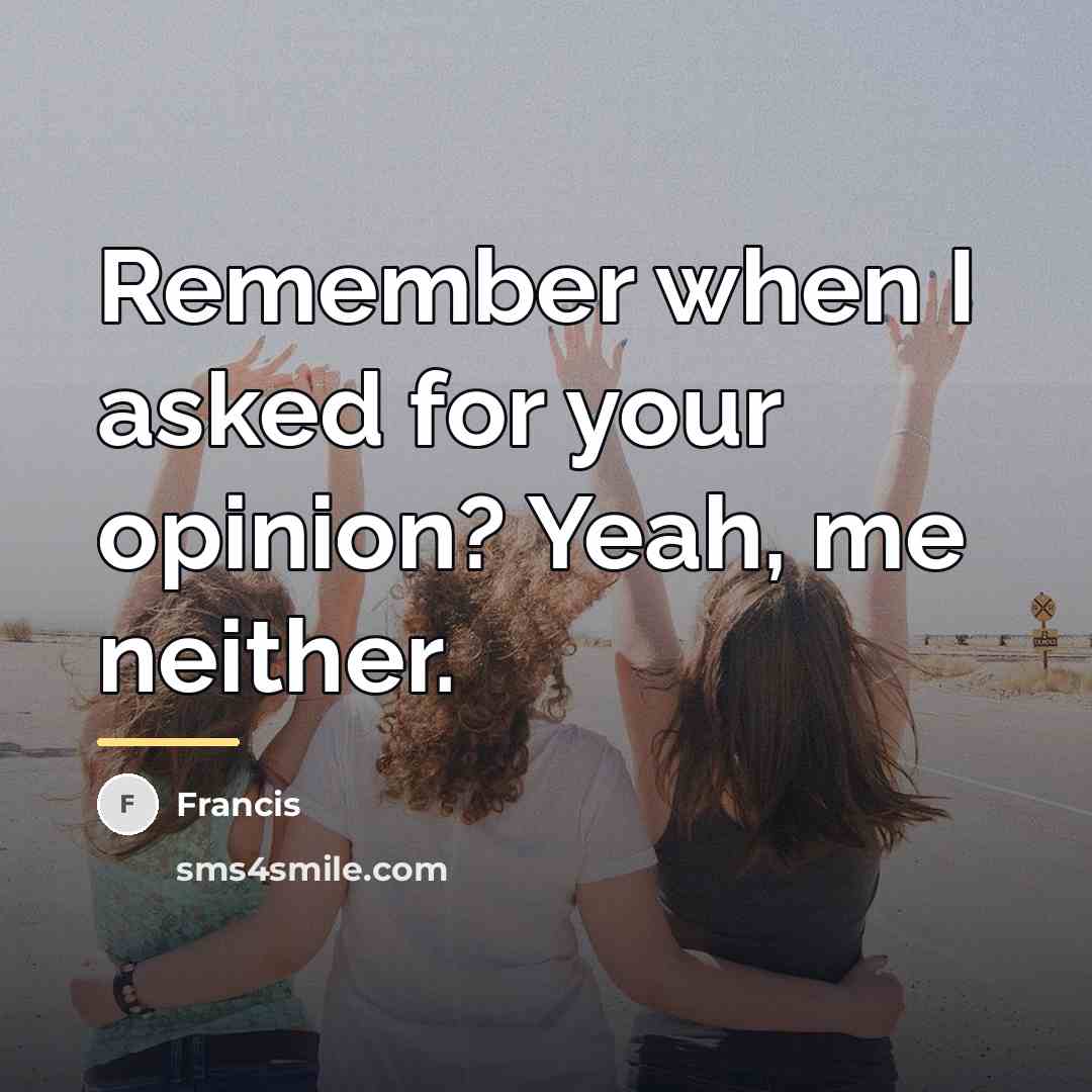 “Remember when I asked for your opinion? Yeah, me neither.…” quote by Francis