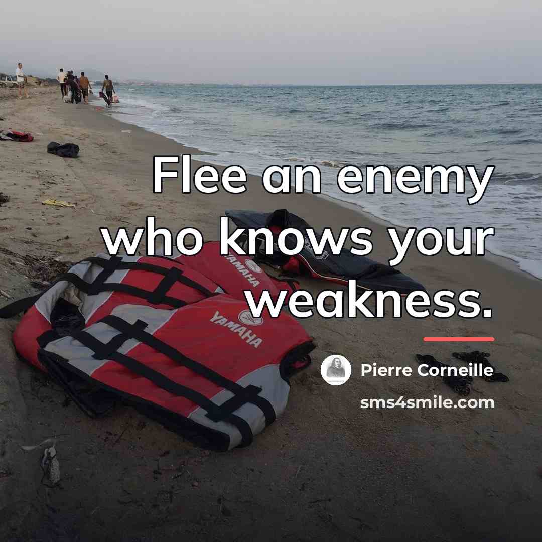 “Flee an enemy who knows your weakness.…” quote by Pierre Corneille