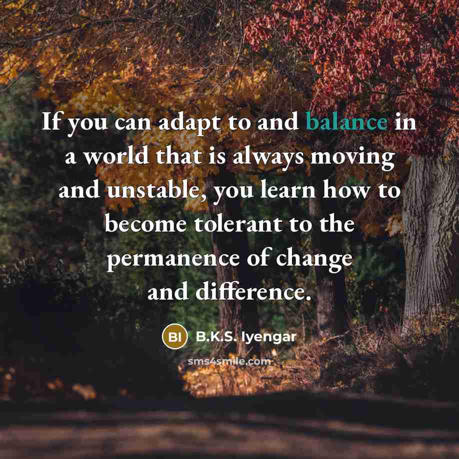 “If you can adapt to and balance in a world…” quote by B.K.S. Iyengar