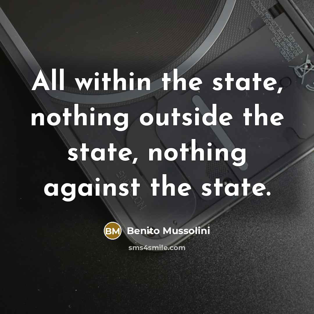 “All within the state, nothing outside the state, nothing against…” quote by Benito Mussolini