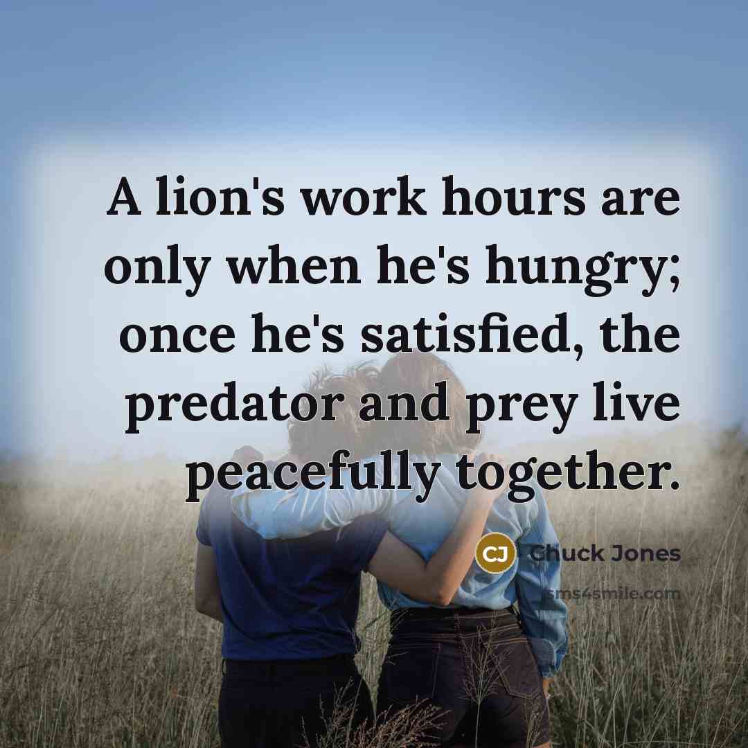 “A lion's work hours are only when he's hungry; once…” quote by Chuck Jones