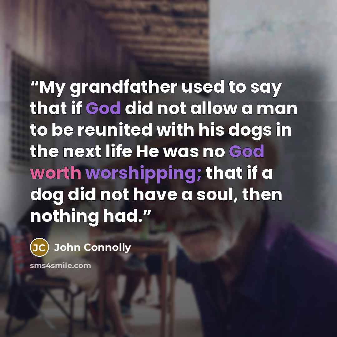 “My grandfather used to say that if God did not allow a man to be reunited with his dogs in the next life He was no God worth worshipping; that if a dog did not have a soul, then nothing had.” quote by John Connolly
