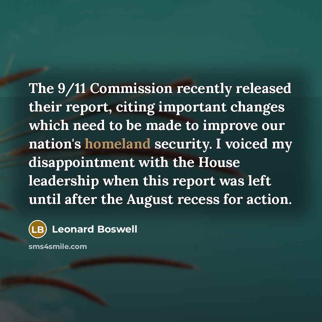 “The 9/11 Commission recently released their report, citing important changes…” quote by Leonard Boswell