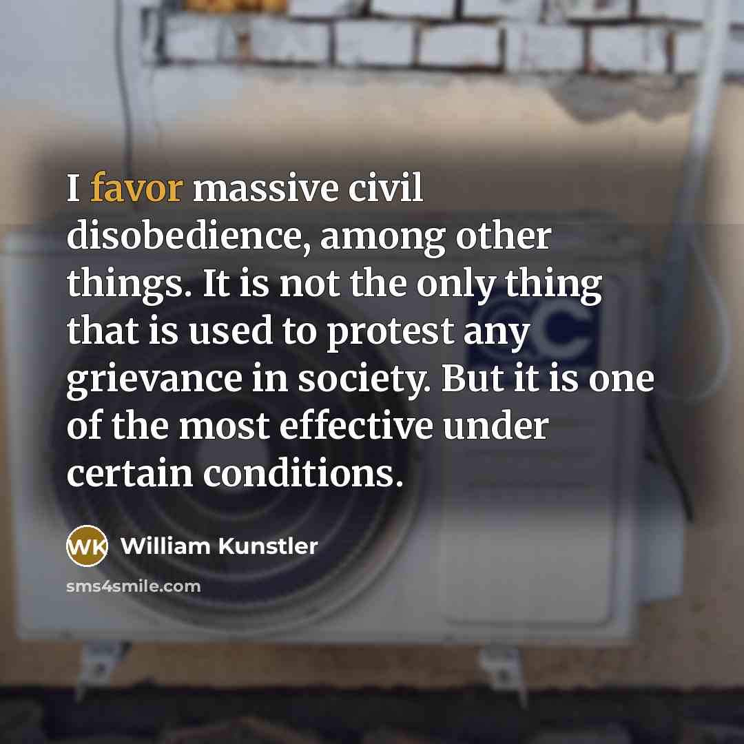 “I favor massive civil disobedience, among other things. It is…” quote by William Kunstler