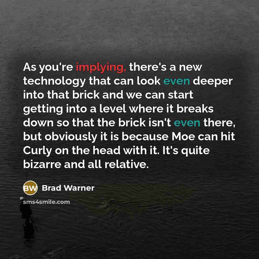 “As you're implying, there's a new technology that can look even deeper into that brick and we can start getting into a level where it breaks down so that the brick isn't even there, but obviously it is because Moe can hit Curly on the head with it. It's quite bizarre and all relative.” quote by Brad Warner
