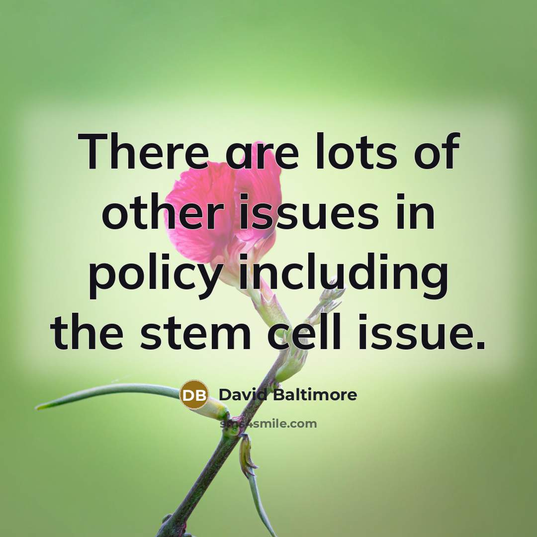 “There are lots of other issues in policy including the…” quote by David Baltimore