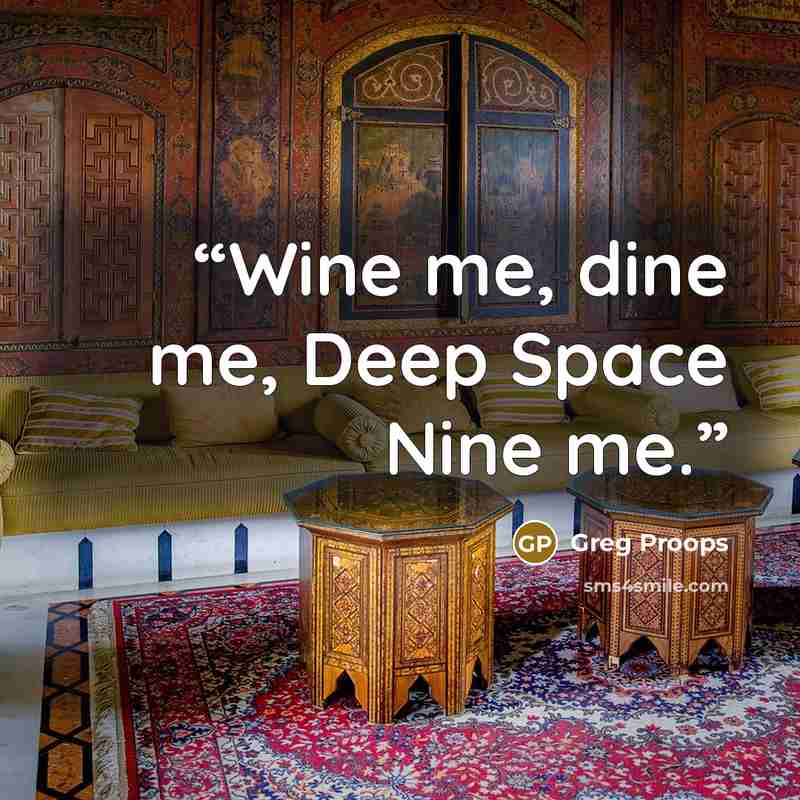 “Wine me, dine me, Deep Space Nine me.” quote by Greg Proops