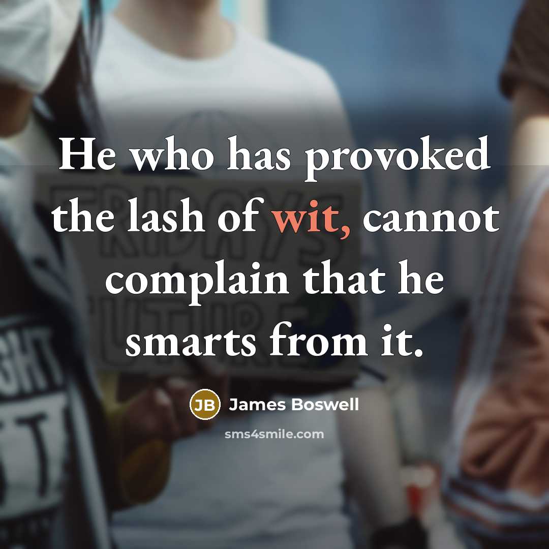 “He who has provoked the lash of wit, cannot complain that he smarts from it.” quote by James Boswell