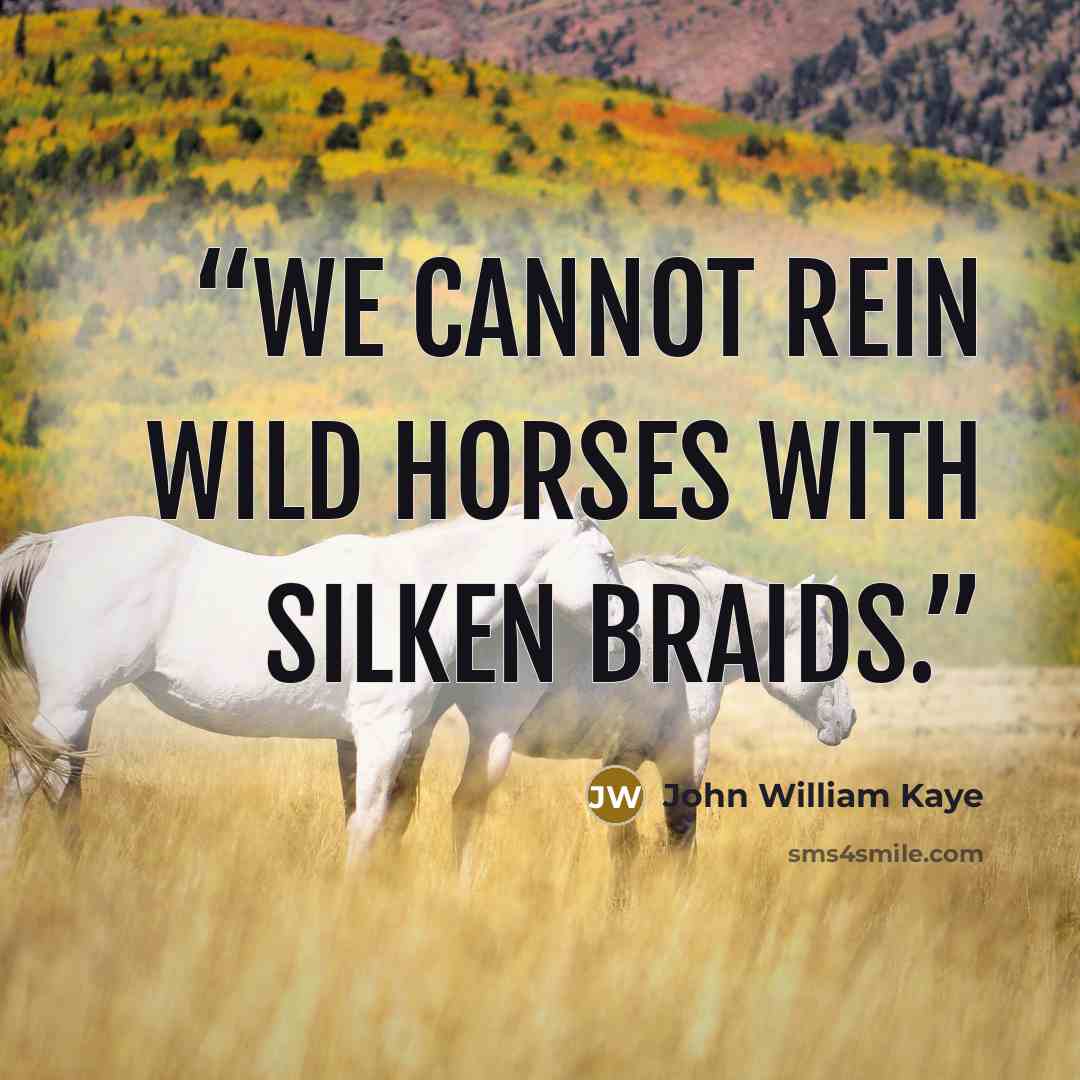 “We cannot rein wild horses with silken braids.” quote by John William Kaye