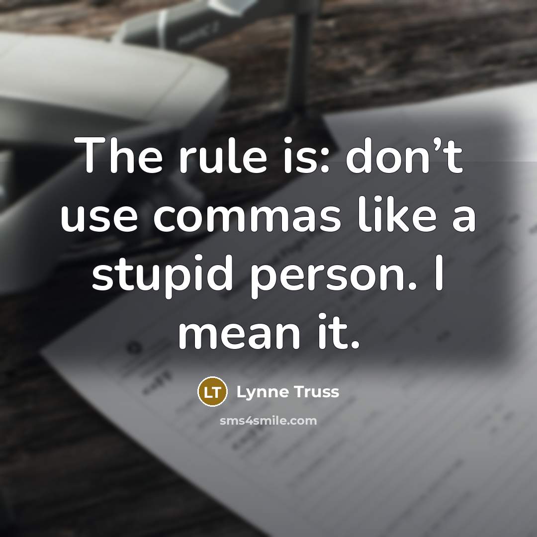 “The rule is: don’t use commas like a stupid person.…” quote by Lynne Truss