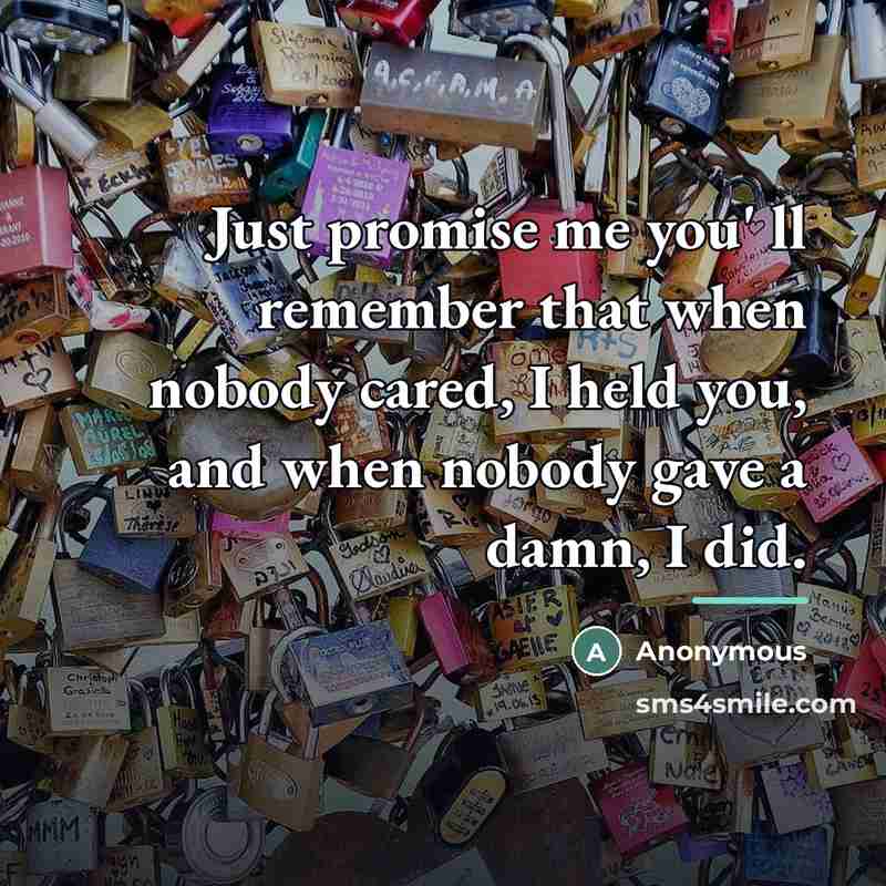 “Just promise me you' ll remember that when nobody cared,…” quote by Anonymous