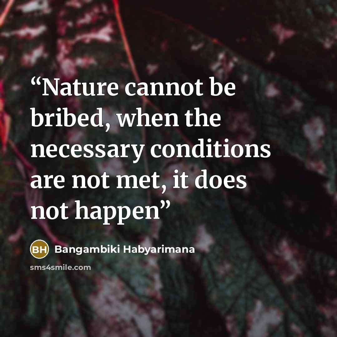 “Nature cannot be bribed, when the necessary conditions are not met, it does not happen” quote by Bangambiki Habyarimana