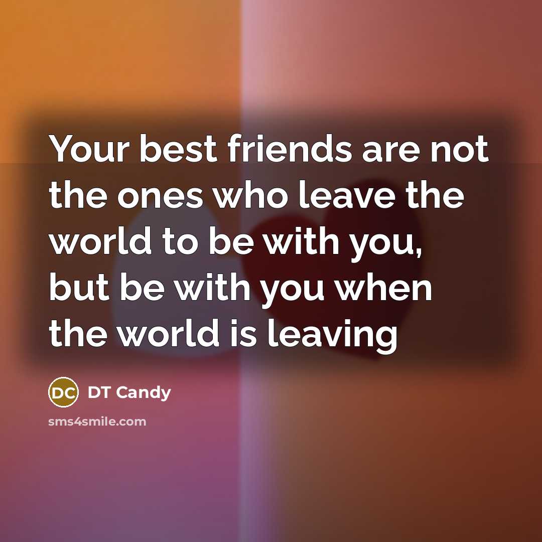 “Your best friends are not the ones who leave the world to be with you, but be with you when the world is leaving” quote by DT Candy
