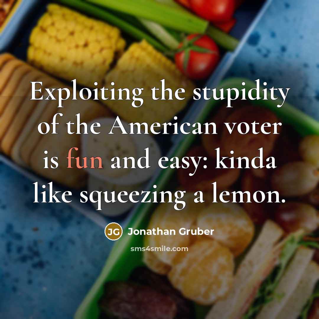 “Exploiting the stupidity of the American voter is fun and…” quote by Jonathan Gruber