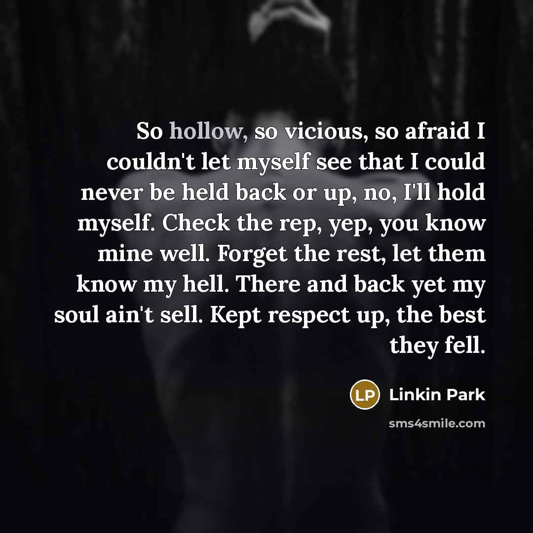 “So hollow, so vicious, so afraid I couldn't let myself…” quote by Linkin Park