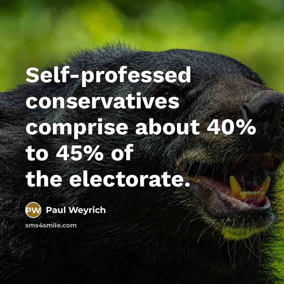 “Self-professed conservatives comprise about 40% to 45% of the electorate.” quote by Paul Weyrich
