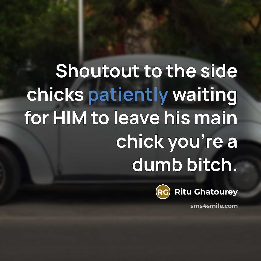 “Shoutout to the side chicks patiently waiting for HIM to leave his main chick you're a dumb bitch.” quote by Ritu Ghatourey