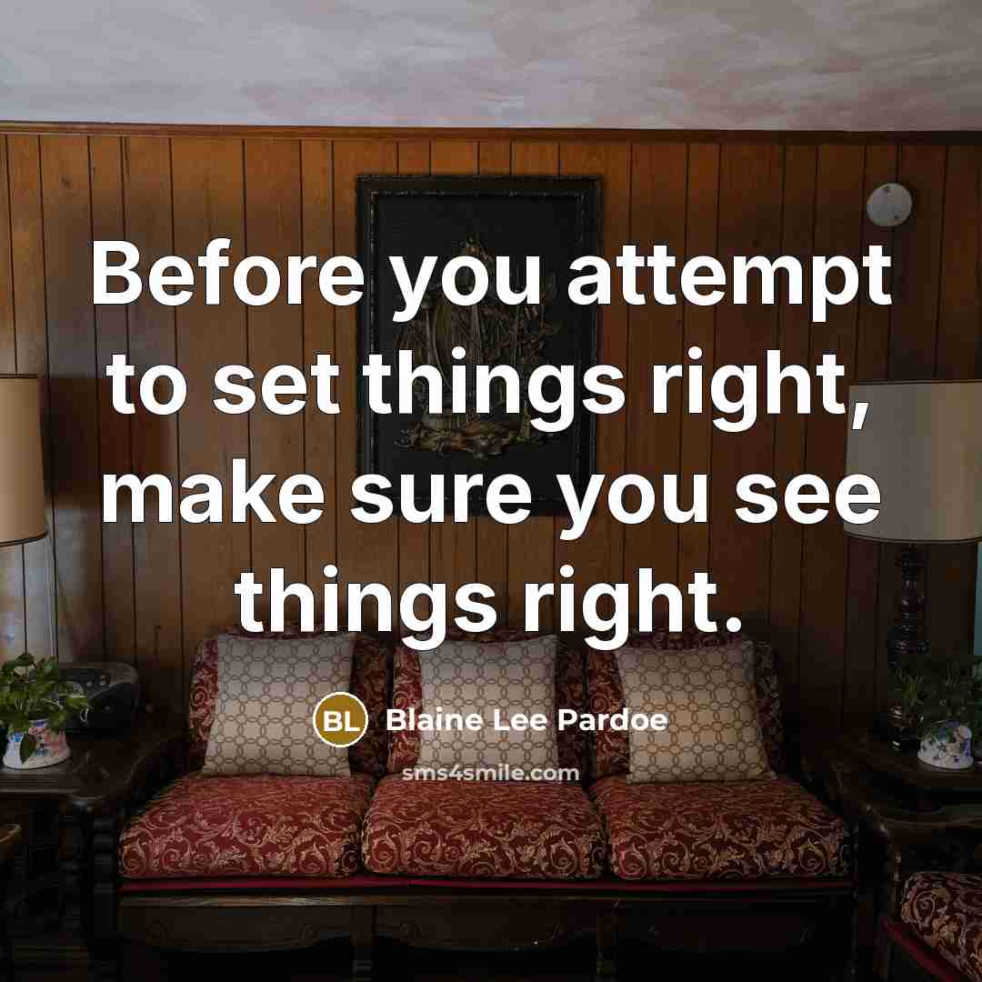 “Before you attempt to set things right, make sure you…” quote by Blaine Lee Pardoe
