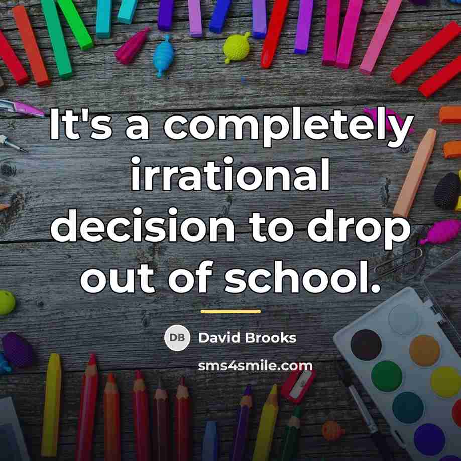 “It's a completely irrational decision to drop out of school.…” quote by David Brooks