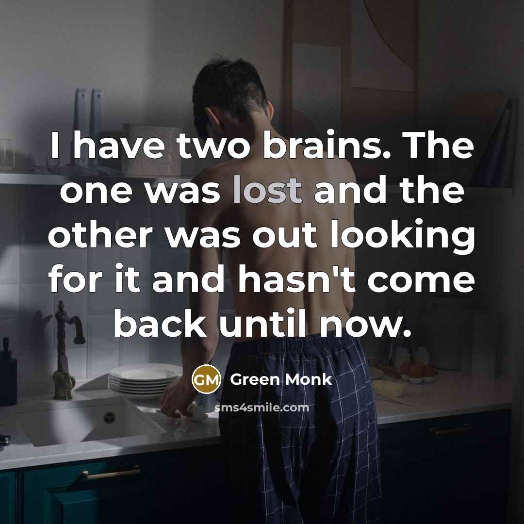 “I have two brains. The one was lost and the…” quote by Green Monk