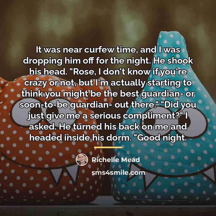 “It was near curfew time, and I was dropping him…” quote by Richelle Mead