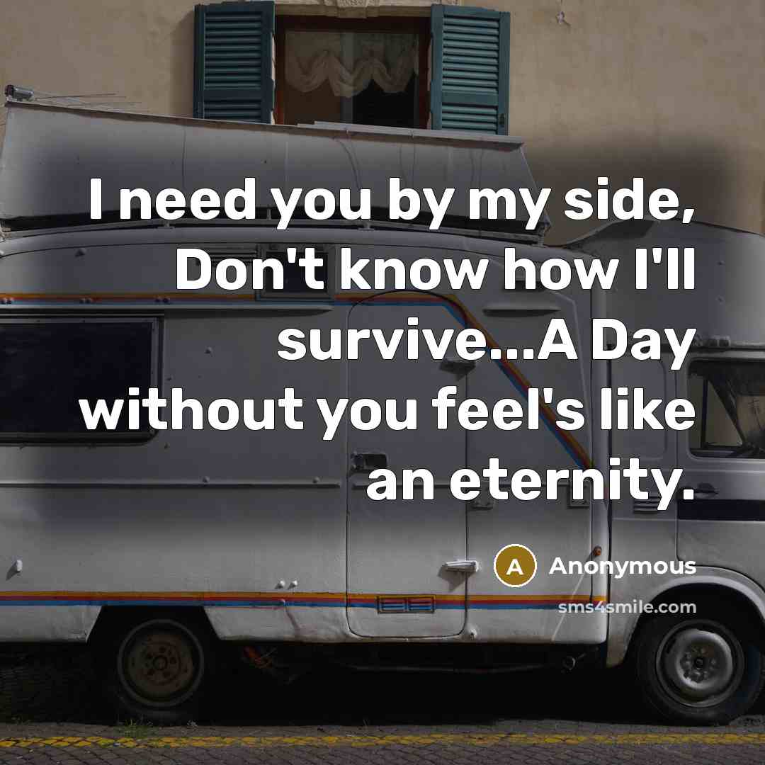 “I need you by my side, Don't know how I'll survive...A Day without you feel's like an eternity.” quote by Anonymous